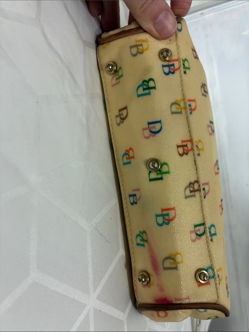 Rare Vintage Dooney and Bourke Rainbow DB Monogram Satchel Purse Heart Charm